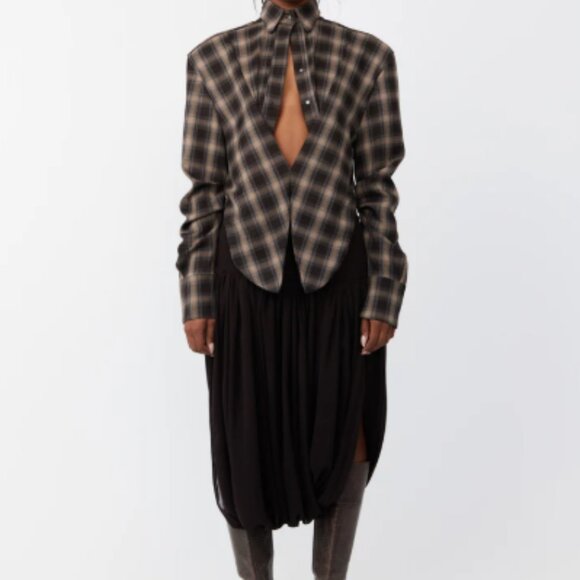 KWAME ADUSEI KAFRA BROWN PLAID TOP SIZE MEDIUM NWT - Picture 1 of 3